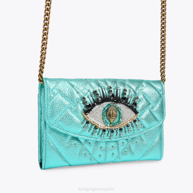 Kurt Geiger mujer londres kensington cadena billetera ojo 2LPR111 | bolsas verde azulado